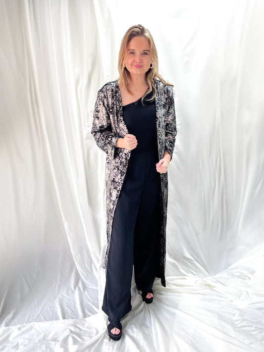 Kimono Tercipelo Negro/Plateado